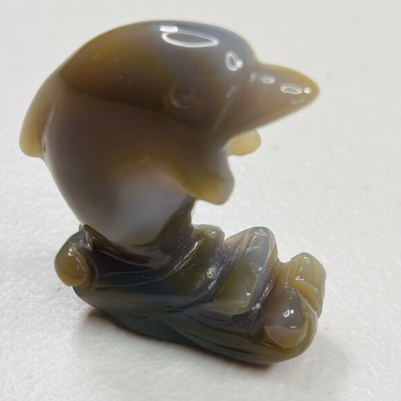 Agate Dolphin Carving Druzy Geode Agate Statue Crystal Stone - Picture 2 of 9